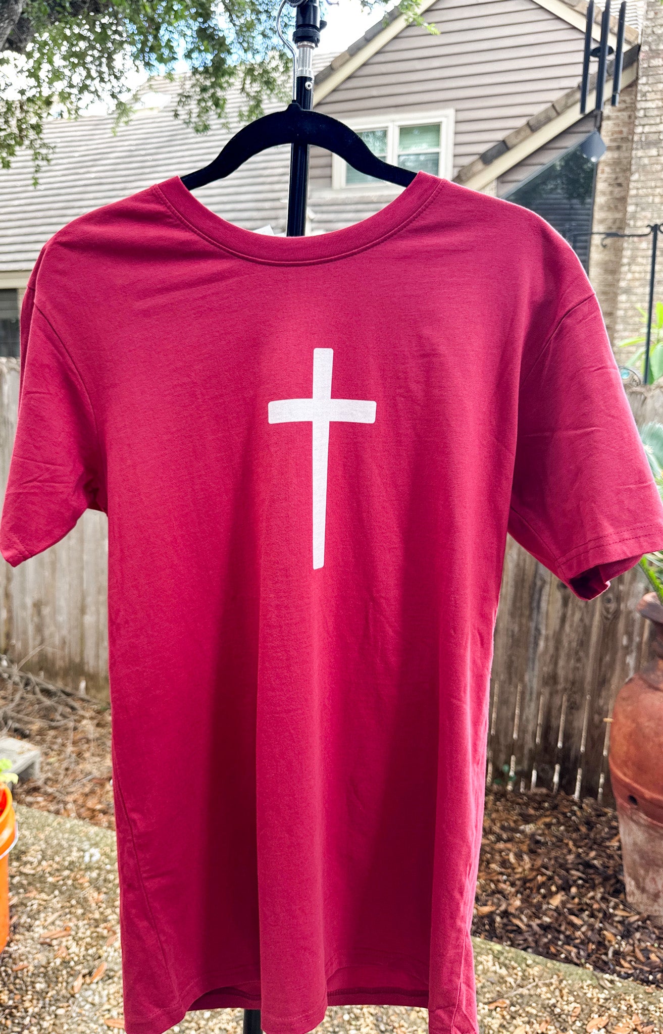 Men’s Premium Heavyweight T-Shirt – Cross Front & “Blessed and Highly Favored” Back